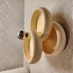 Cream Ceramic Tiered Tray with Silver Knob